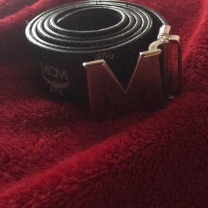 MCM White Logo Pattern Reversible Belt
